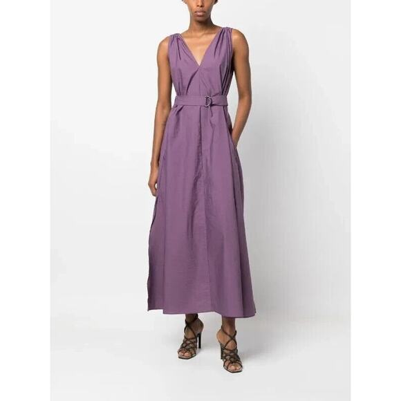 Brunello Cucinelli NWT Crispy Cotton Pleated Midi Dress Purple Size M - Picture 1 of 9